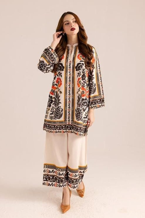 Modestouze Attires Coord Set for Women Cotton Poly Rayon - Turkish Co Ord Set for Women Stylish Mandarin Neck Floral Print Western Co Order Sets for Womens, Wear as Office Coat, Travel Cord, Cot
