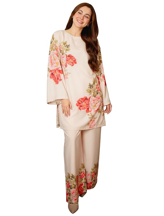 Modestouze Attires Cord Set for Women Cotton Stylish Poly Rayon - Turkish Co Ord Set for Women Stylish Mandarin Neck Floral Print Western Co Order Sets, Wear as Office Coat, Travel Coord, Cot