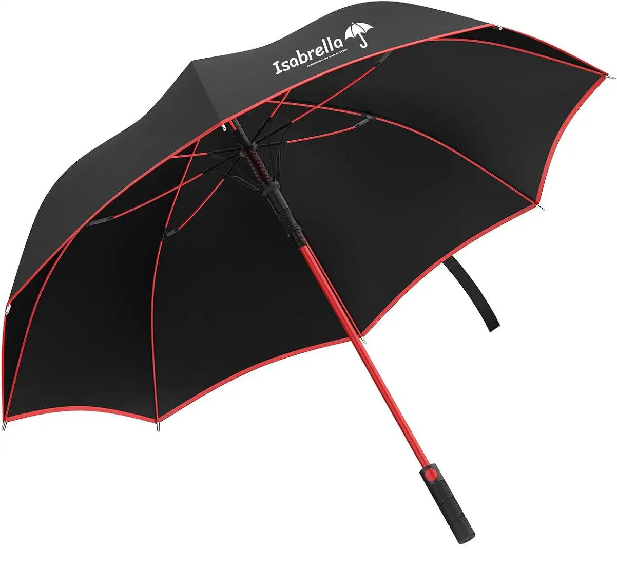 Isabrella 50-Inch Windproof Double-Layer Golf Umbrella – Automatic Open, UV Protection, Storm-Proof Frame (Black/Red)