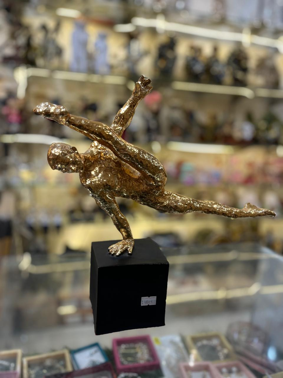 Golden Athlete Breakdance Sculpture | Abstract Gymnast Statue for Home Decor