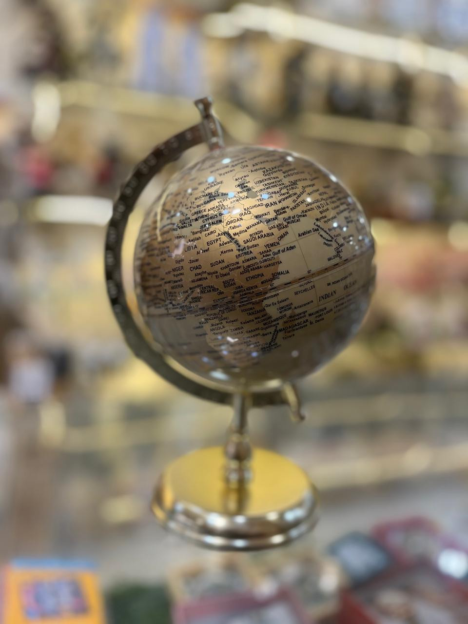 Crystal World Globe – Rotating Glass Map Globe with Golden Stand