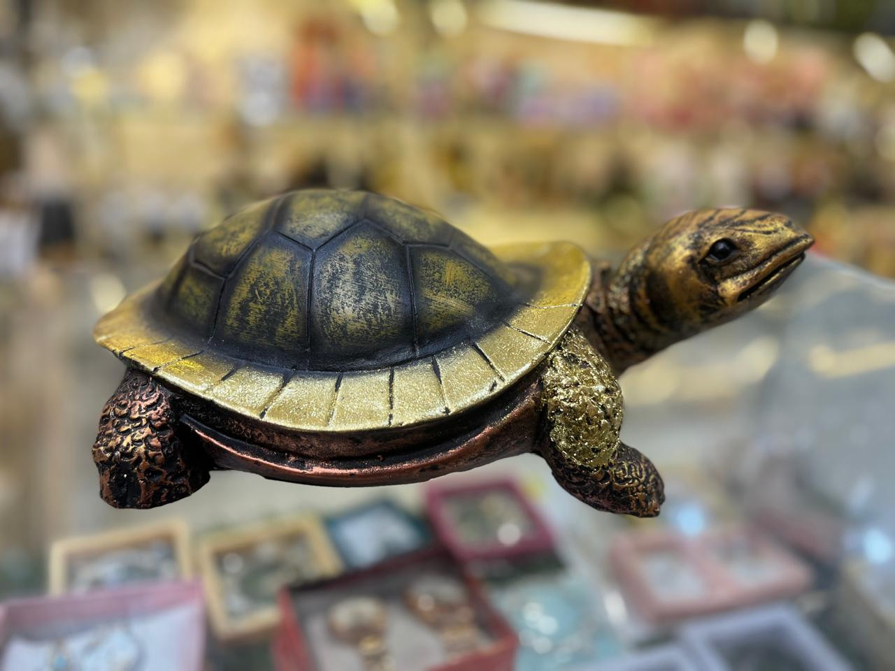 Vastu Tortoise Statue – Antique Gold Bronze Feng Shui Good Luck Showpiece