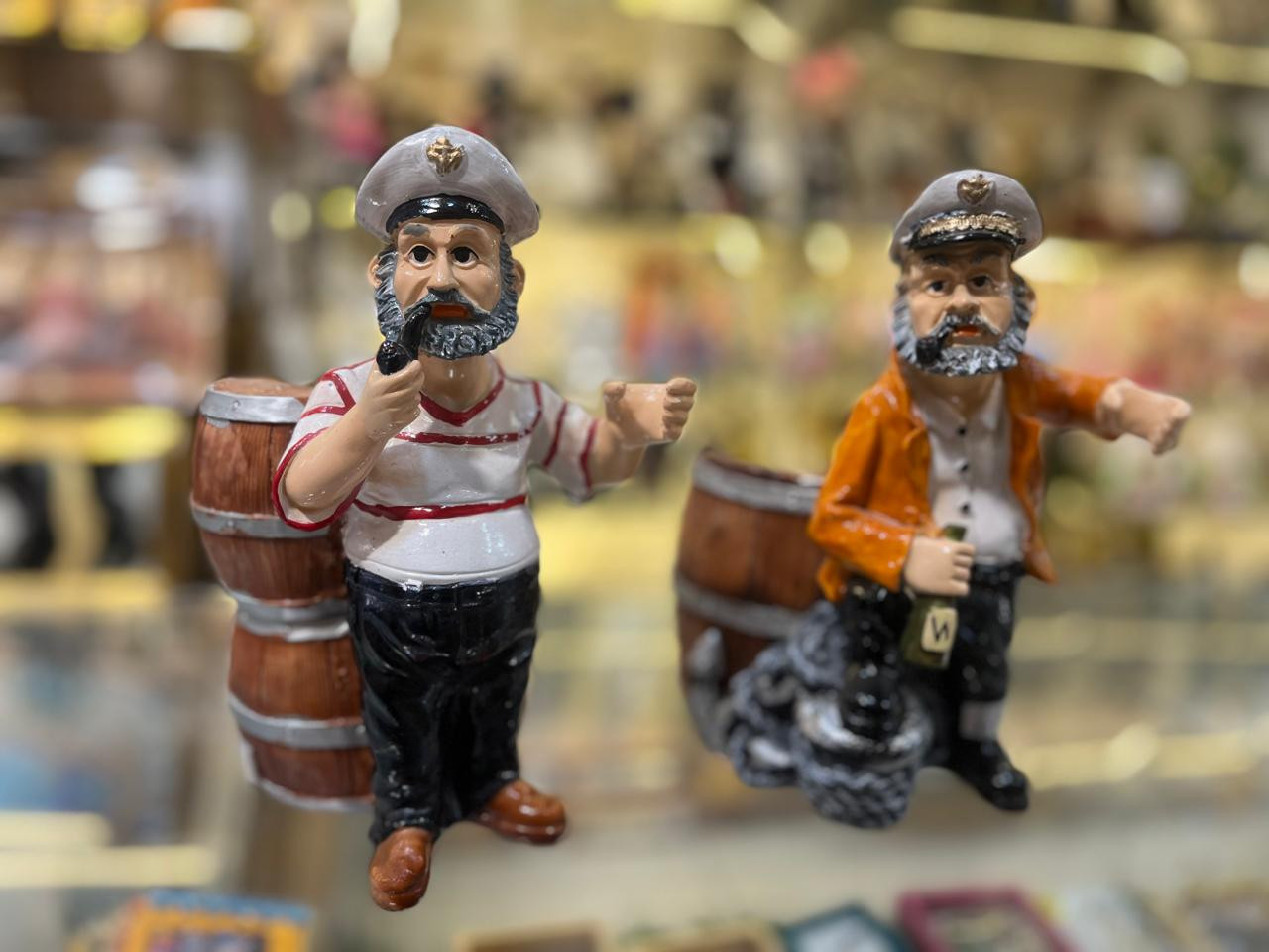 Vintage Sailor Captain Statue Set – Nautical Pipe & Bottle Figurines