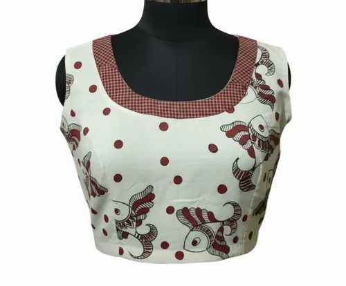 Party Wear Sleeveless Hand Painted Cotton Blouse