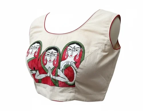 Festival Wear Sleeveless Hand Painted Cotton Blouse
