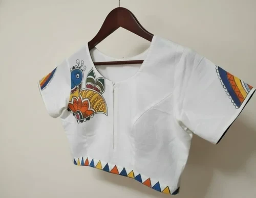 Casual Wear Half Sleeve Hand Painted Cotton Blouse