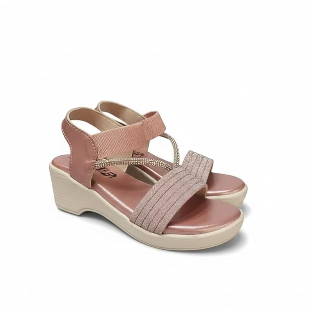 Girls Platform Sandals, Comfortable Glittery, Chunky Sole, Slip-On Sandal.