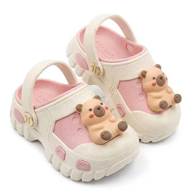 HOOH Kids Unisex Clogs Cute Bear Charm Lightweight, Open Footwear for Boys and Girls for 12 Months to 10 Years