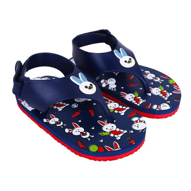 Kids Flip Flop Sandals Cartoon Printed Lightweight Non-Slip Slippers for Boys & Girls, Soft EVA Sole, Waterproof All Season Wear Size 5 (Navy)