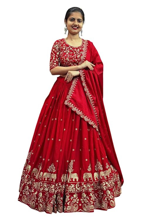 QUEDDY'S Women's Embroidery Designer Lehenga Choli Set, Semi-Stitched, Heavy Embroidery Work, with Dupatta, Free Size, Bridal Wedding