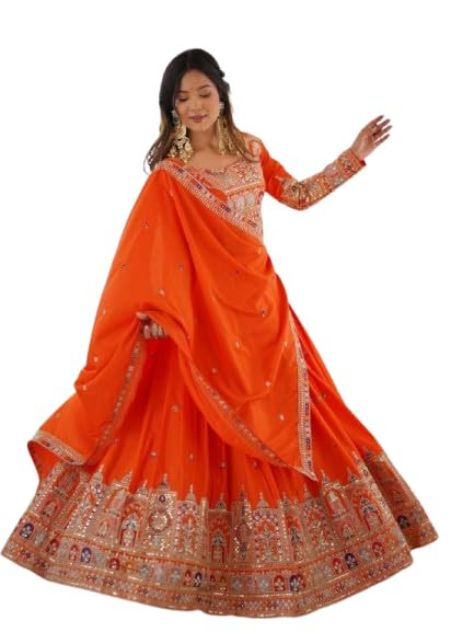 Women’s Embroidered Anarkali Lehenga Choli with Dupatta | Traditional Ethnic Wear for Wedding Occasions