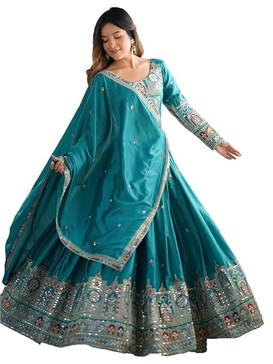 TILKI FASHION Woman's semistiched lengha choli with beautiful design Embordery Work