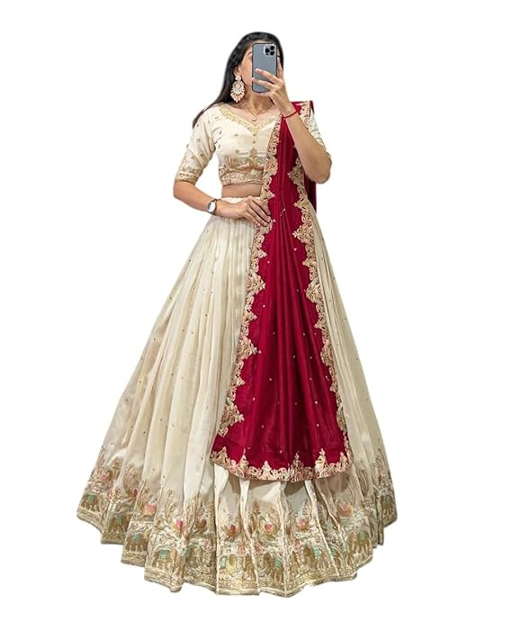 JULEE Women's Vichitra Embroidered Semi-Stitched Lehenga Choli (Sonpari LH-New)