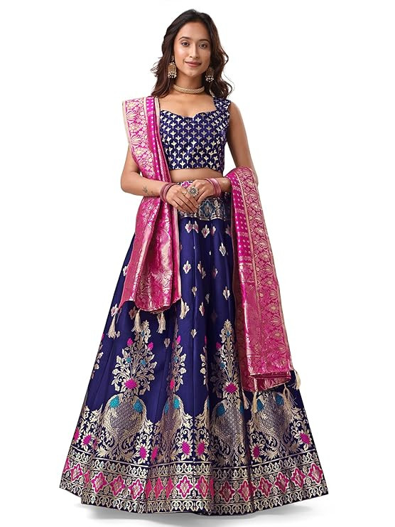 PURVAJA Women's Jacquard Semi-Stitched Lehenga choli(Indra)