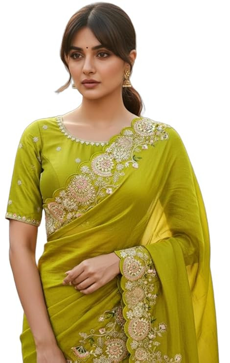 Glory Sarees Women's Vichitra Silk Sequin Zari Embroidery Work Saree With Blouse Piece (Embroidery101_Parent)