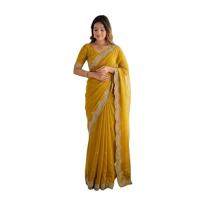 Shiv Textiles Women's Star Georgette Embroidery Work (CM-939-MEHENDI-P)