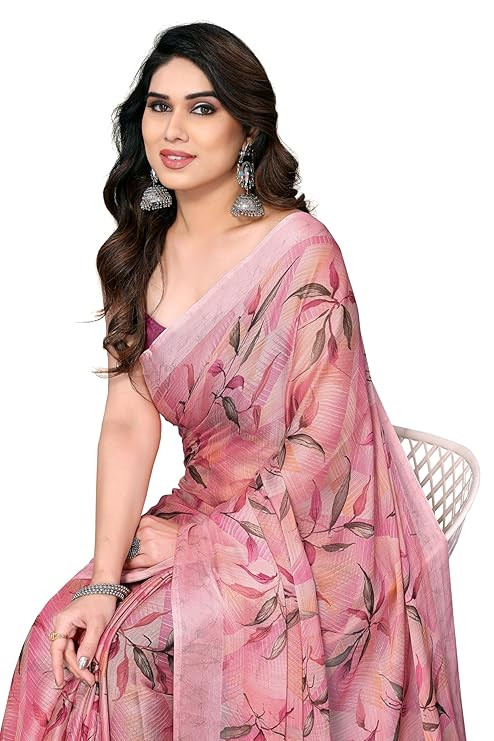 MIRCHI FASHION Saree for Woman Chiffon Floral Printed | Lightweight All-Day Comfortable Women's Sari with Unstitched Blouse Piece (Available in 30 Colors)