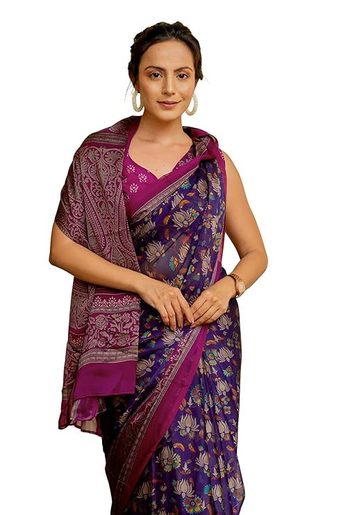 MIRCHI FASHION Women Saree Chiffon Floral Printed | Breathable Lightweight Soft Sari for Office and Casual Use with Blouse Fabric (Available in 15 Colors)