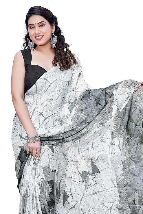 MIRCHI FASHION Women Saree Chiffon Floral Printed | Comfortable Lightweight Office and Regular Use Sari with Blouse Piece