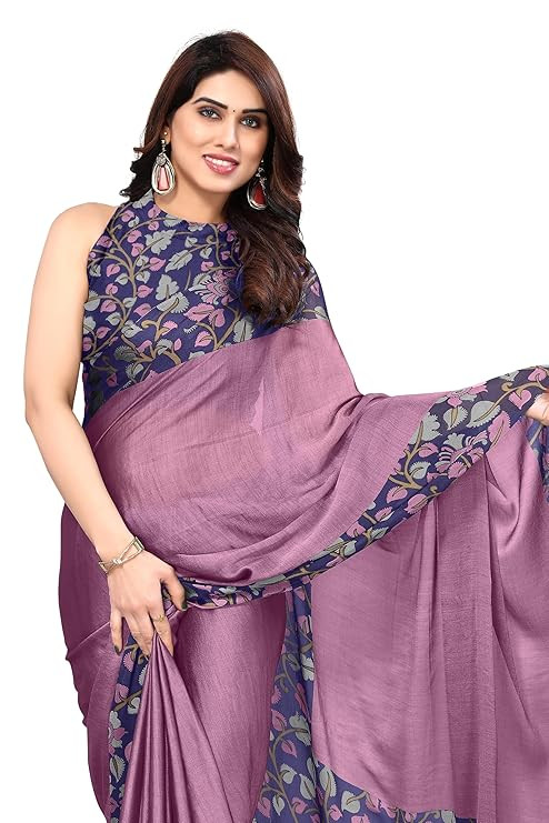 MIRCHI FASHION Saree for Woman Chiffon Solid with Ajrakh Border | Lightweight Office Wear Regular Use Sari with Printed Pallu