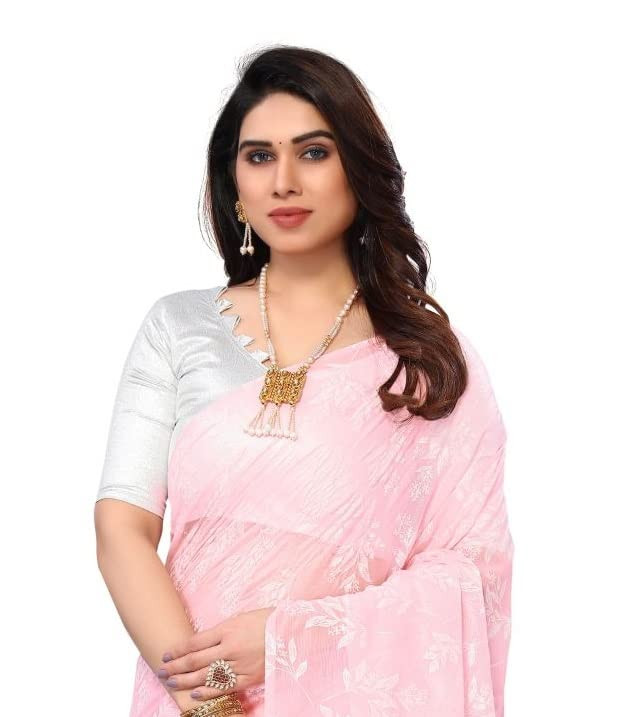FABMORA Women Printed Chiffon Saree With Blouse Piece green