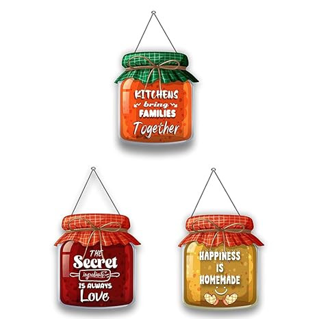Wallkriti Kitchen Wall Art Mason Jar Signs, Set of 3, wooden Hanging Decor with Inspirational Quotes