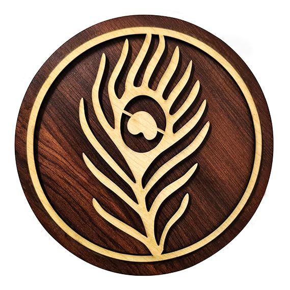 Spiritual MDF Wall Decor & Wall Hanging | Premium Printed Home, Mandir & Pooja Room Wall Art for Living Room, Bedroom, Office & Meditation Corner indian souvenir gifts (Peacock Feather, 6 Inch)