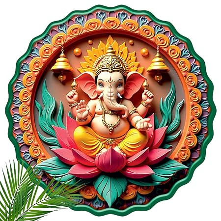 Casa Rica MDF Wooden Wall Art 12x12 Inch | Ganesh Ji Sparkle Laminated Wall Hanging Frame for Living Room, Bedroom, Office & Pooja Room | Modern MDF Home Decor Painting | Wall Hanging Gift Item (GD 001)