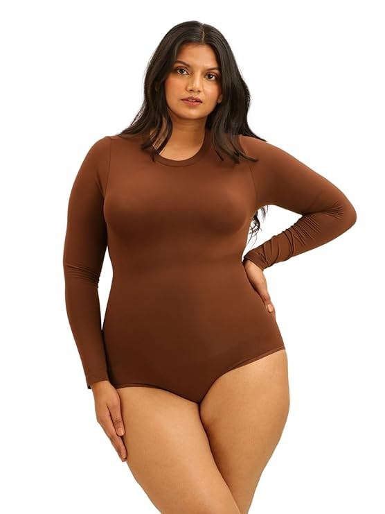 UNDERNEAT Long Sleeve Bodysuit Shapewear | Soft Light Compression All-Day Wear Ultra-Soft Material For Enhanced Comfort | High Stretch Bodyshaper | Round Neck Bodysuit |