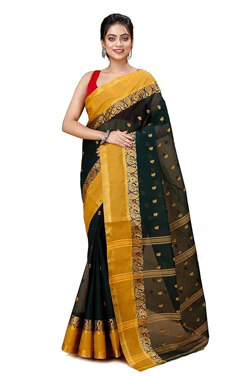 Women's Traditional Tangile Pure Cotton Mango Butta Tant Saree Without Blouse Piece (TG_AB)
