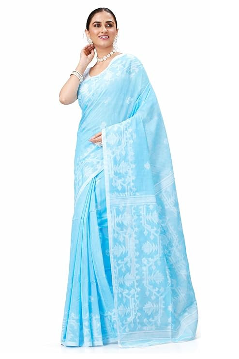 Pure Cotton Saree | Woven Design | Light Weight | With Running Blouse Piece | 5.5+0.75 Metres | For Festival | Wedding | Party