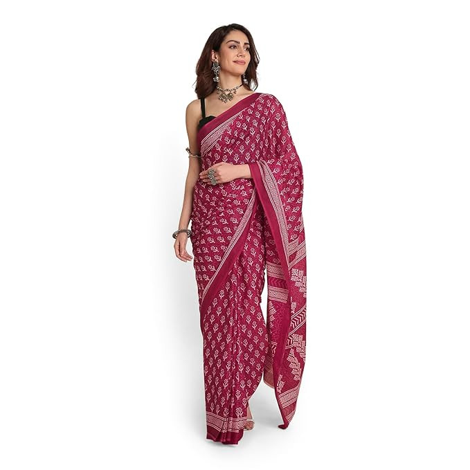 RATAN Women’s Pure Soft Cotton Saree with Blouse Piece | Lightweight Breathable Daily Wear Cotton Saree | Traditional Printed Saree for Office Casual & Summer Wear
