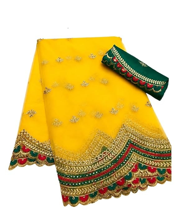 Women’s Designer Net Saree with Embroidered Work Twill Net Fabric Saree with Banglori Silk Blouse Piece Saree (Free Size, 5.4m + 0.8m)