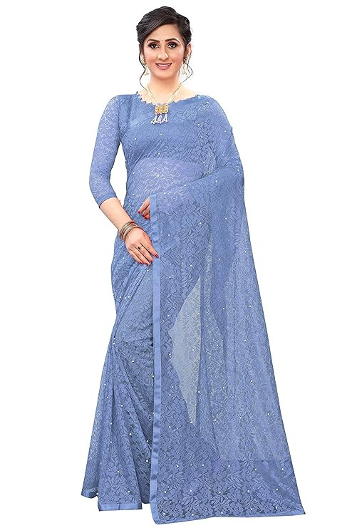 LOROFY Women's Net Saree (With Blouse_Free Size)