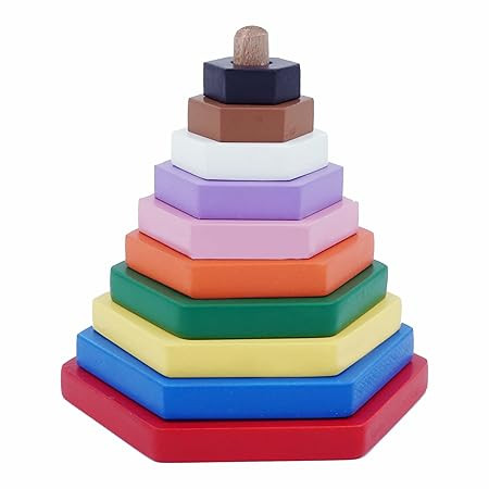 Tantrums Wooden Hexagon Graded Tower Puzzle for Kids | Montessori Preschool Building Blocks Toy | Develops Hand–Eye Coordination, Size Sorting & Concentration | Multicolour Stacking Toy (1 Piece)