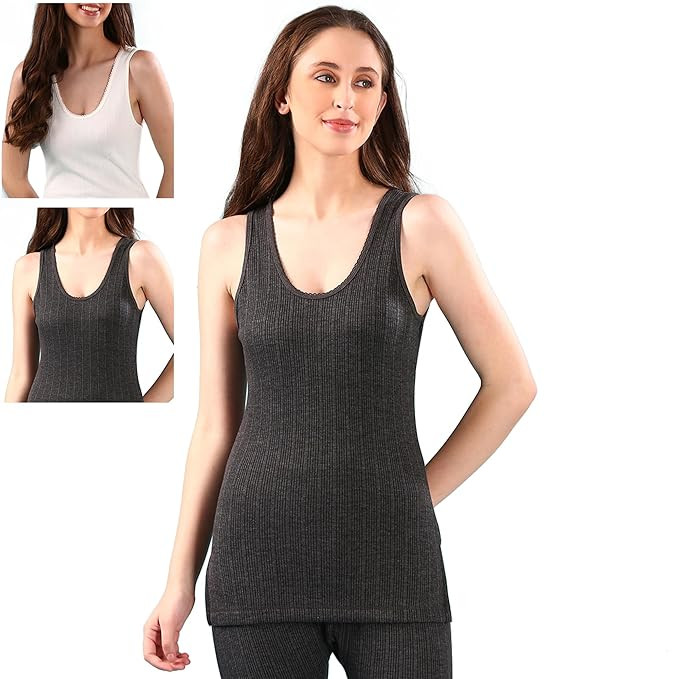 Dixcy Scott Slimz Women’s Thermal Camisole Top| Body Warmer Heat Trap Technology|Enhanced Flexibility|Layering Compatibility| Sweat Absorption |Deep Neck Ideal for Layering (Pack of 2)
