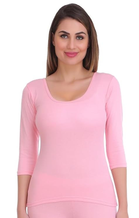 Selfcare Women Solid Polycotton Round Neck 3/4 Sleeve Innerwear Thermal Top