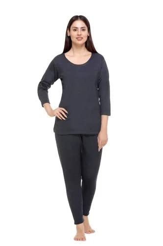 REVEXO Winter Wear Ladies/Women/Girl, Poly Cotton Thermal Set (Round Neck Upper/Top + Lower/Trouser) Set of 01