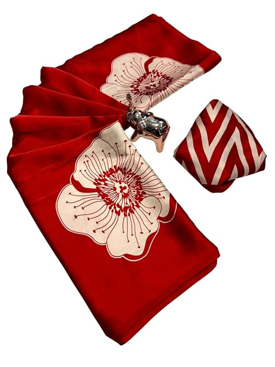 SATIKA VASTRAM Modal Silk Ajrakh Saree Beautiful Floral Geometric Design Printed Pallu With Blouse Piece