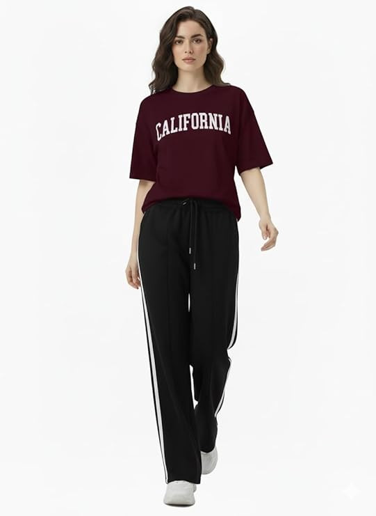 EHA Women Co-ord Set for Girls | Stylish Two Piece Dress with Oversize Tshirt & High Waist Jogger|Trendy Cotton Blend Track Suit Set for Women | Casual/Travel & Lounge Wear Outfits