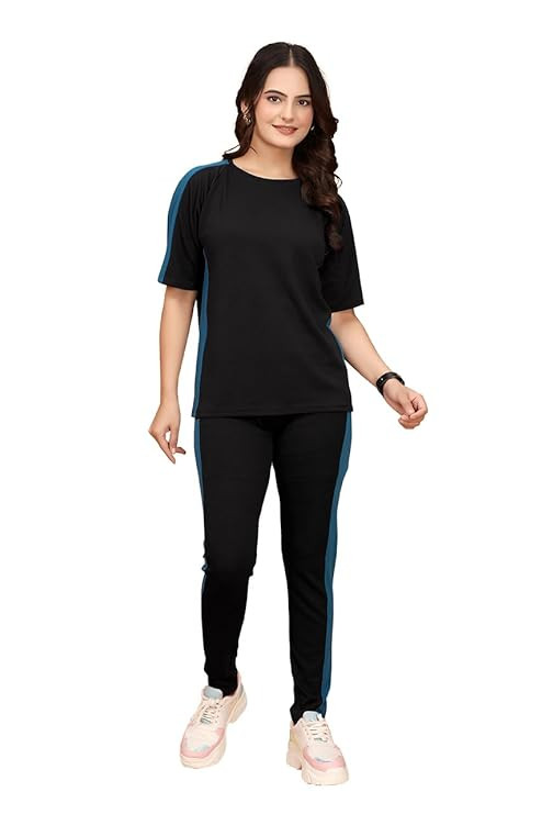DTR FASHION Cotton Lycra Blend Color Block Taped Tracksuit