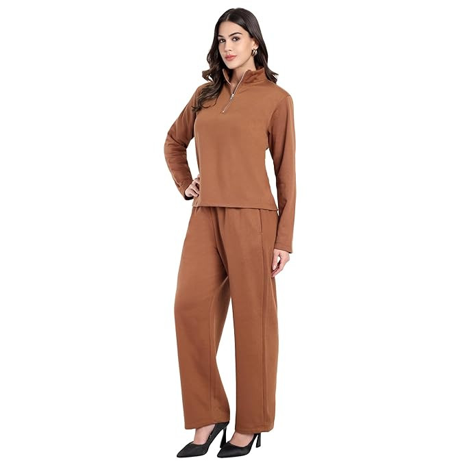 Womens Fleece Winter Co-ord Set | Warm Quarter-Zip Sweatshirt & Pants Set | Stylish Lounge & Travel Wear for Women
