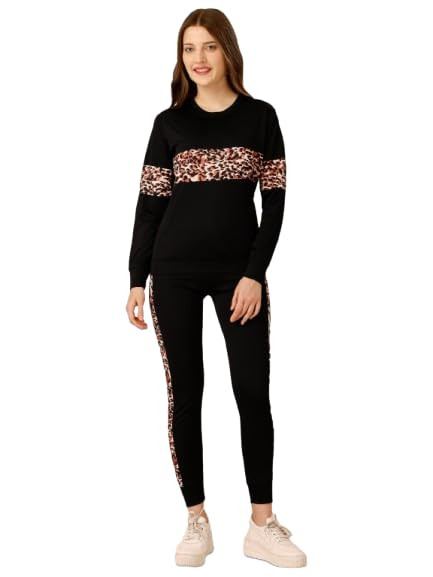 Women's Leopard Print Co-ord Set Stylish Full Sleeve Top and Joggers for Casual and Lounge Wear