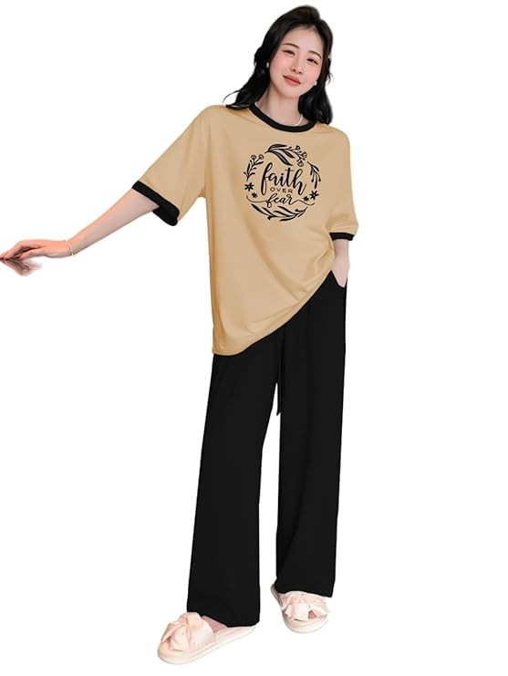 BLACKSTEP Stylish Cotton Blend T Shirt Pyjama Set for Women | Printed Night Suit with Relaxed Fit | Comfortable Sleepwear Co Ord Lower T Shirt Set for Women