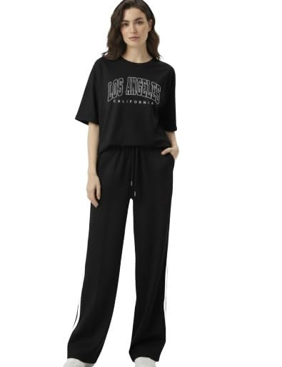EHA Women Co-ord Set for Girls | Stylish Two Piece Dress with Oversize Tshirt & High Waist Jogger|Trendy Cotton Blend Track Suit Set for Women | Casual/Travel & Lounge Wear Outfits