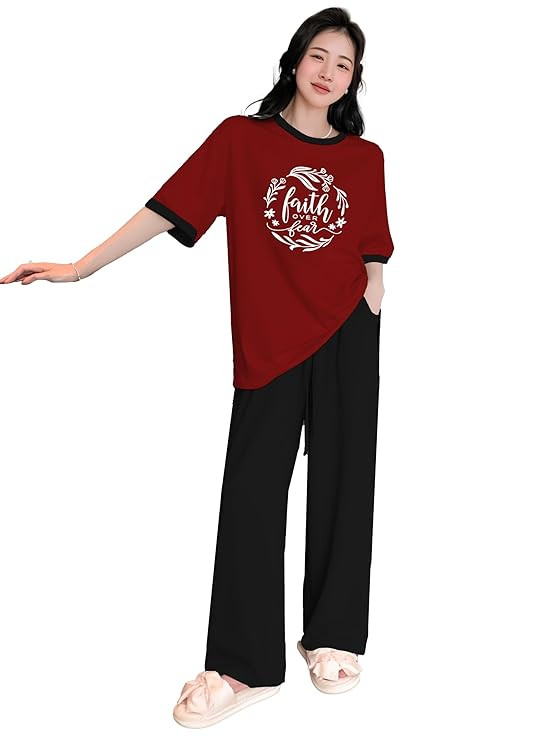 BLACKSTEP Stylish Cotton Blend T Shirt Pyjama Set for Women | Printed Night Suit with Relaxed Fit | Comfortable Sleepwear Co Ord Lower T Shirt Set for Women