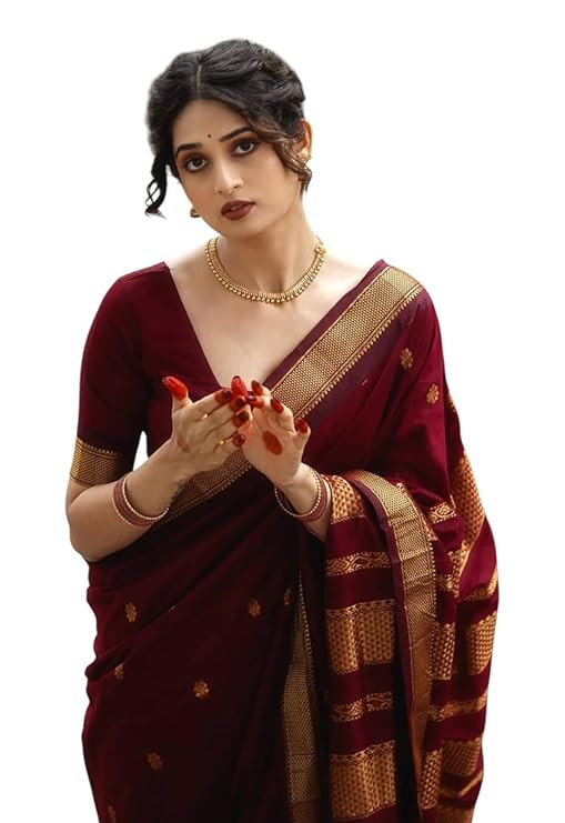 Yashika Women's Banarasi Kanjivaram Cotton Silk Saree With Unstitched Blouse Material