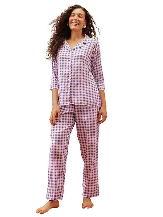 Clovia Women Cotton Shirt and Pyjama Set
