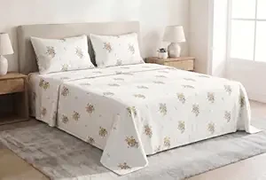LOOM & LATITUDE Premium 100% Cotton Bedsheet Set, 180TC, Blush Meadow Collection – Brown Flowers, King Size, 108 x 108 Inches, 1 Bedsheet with 2 Pillow Covers