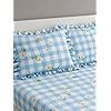 VOMZER King Size (72x78) 300 TC Soft Cotton Feel Microfiber All Around Elastic Fitted Double Bedsheet with 2 Frill Pillow Covers | Blue Check